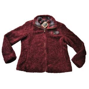 Pendleton Burgundy Pile Sherpa Fleece Flannel Wool Full Zip Jacket Medium